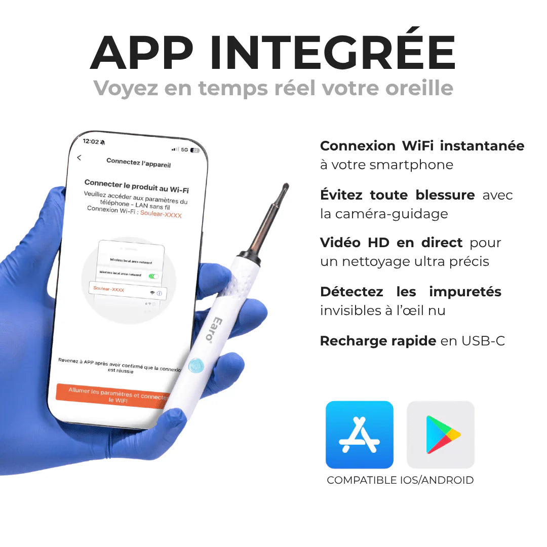Earo™ Nettoyez votre cérumen en toute sécurité grâce à la technologie de caméra HD en seulement 3 minutes